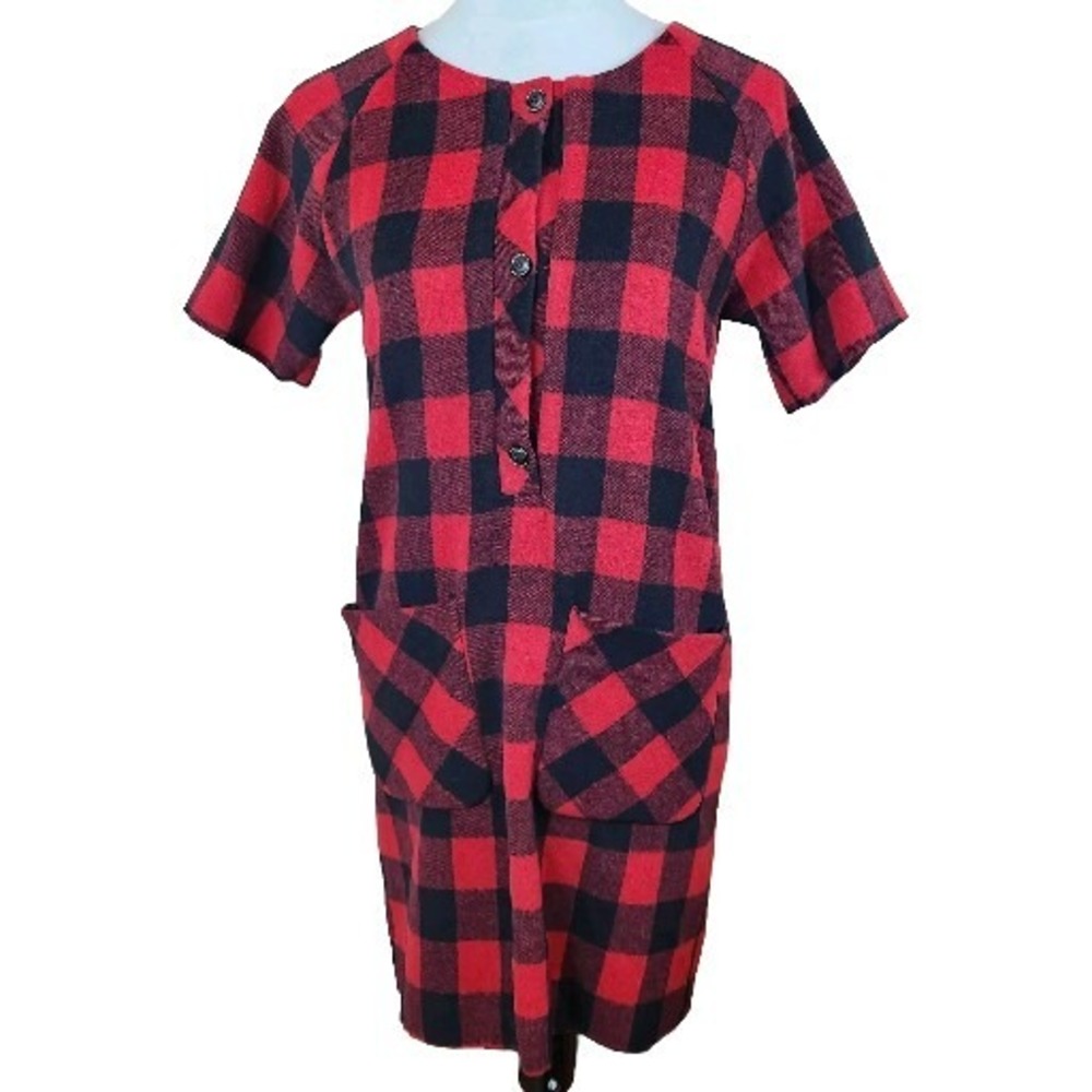 Frnch Paris Womens Flannel Shift Dress Sz XS‎ Black & Red Plaid Camp Ski Dress